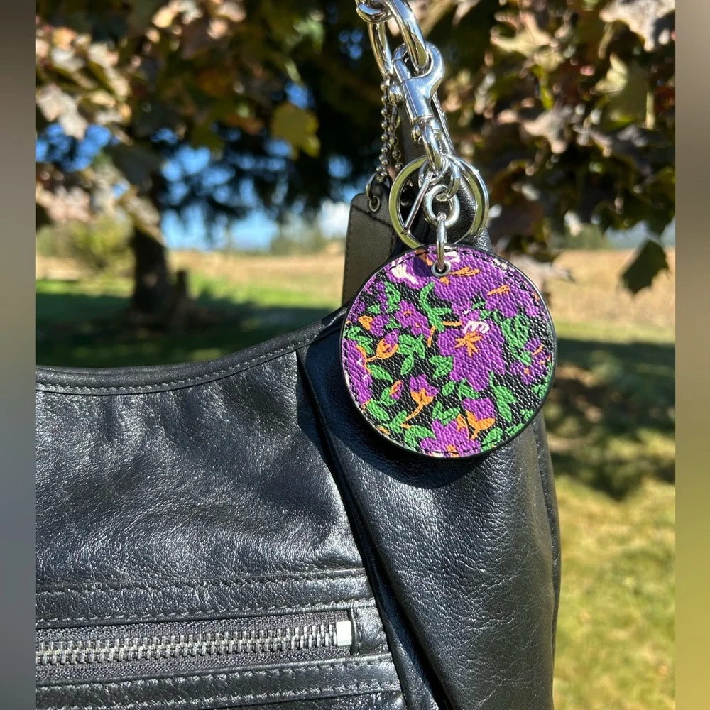 COACH Posey Floral Print Compact Mirror Bag Charm/Key Fob